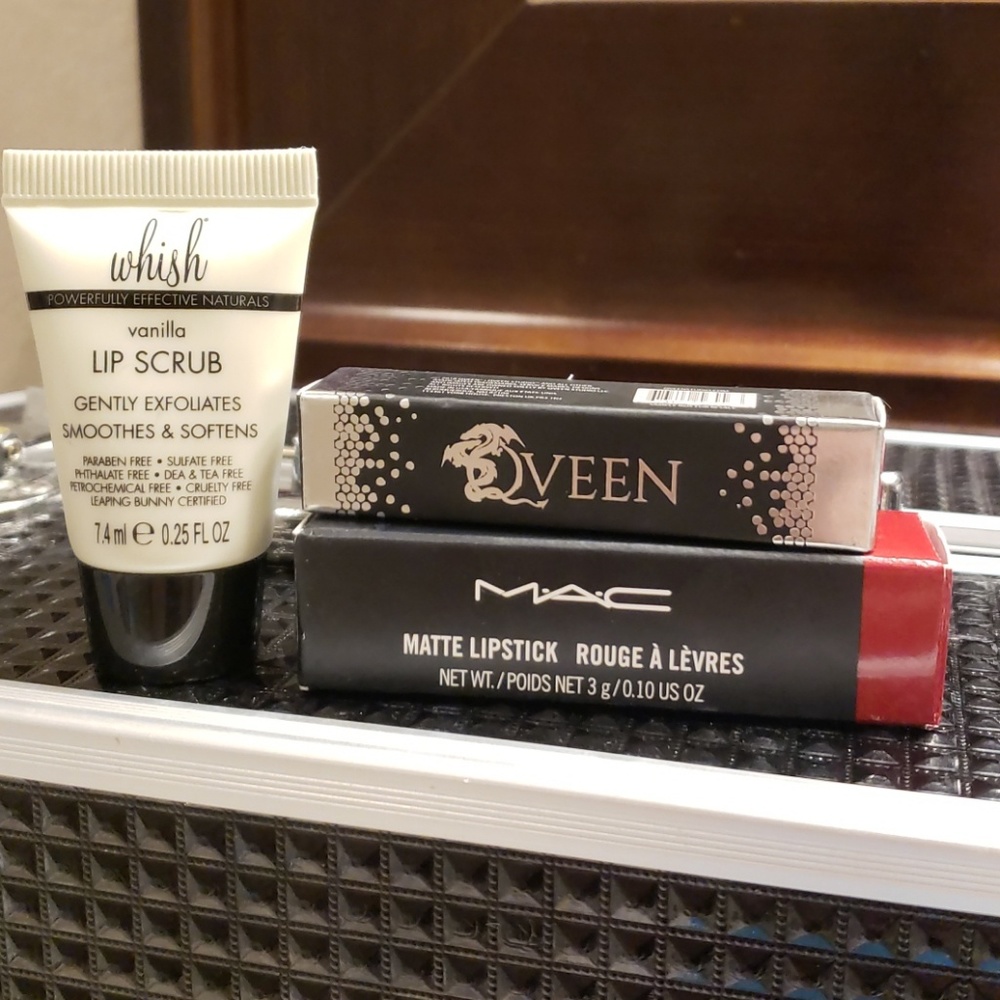 MAC lipstick, Qveen Lip Stain, Whish lip scrub